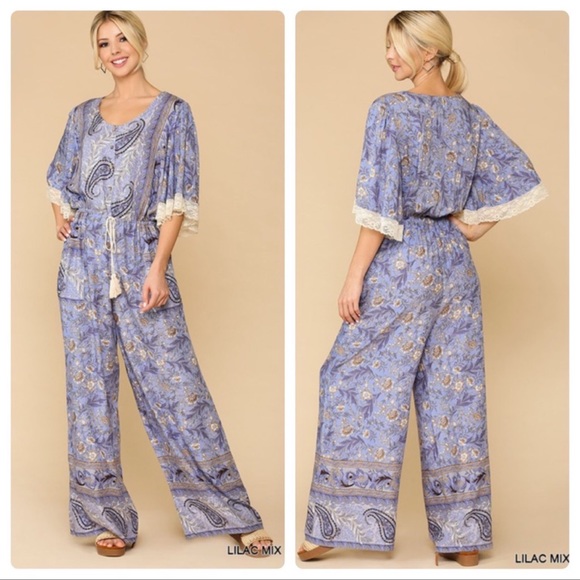 Wide Leg Flutter Sleeve Lilac Jumpsit - Picture 2 of 7